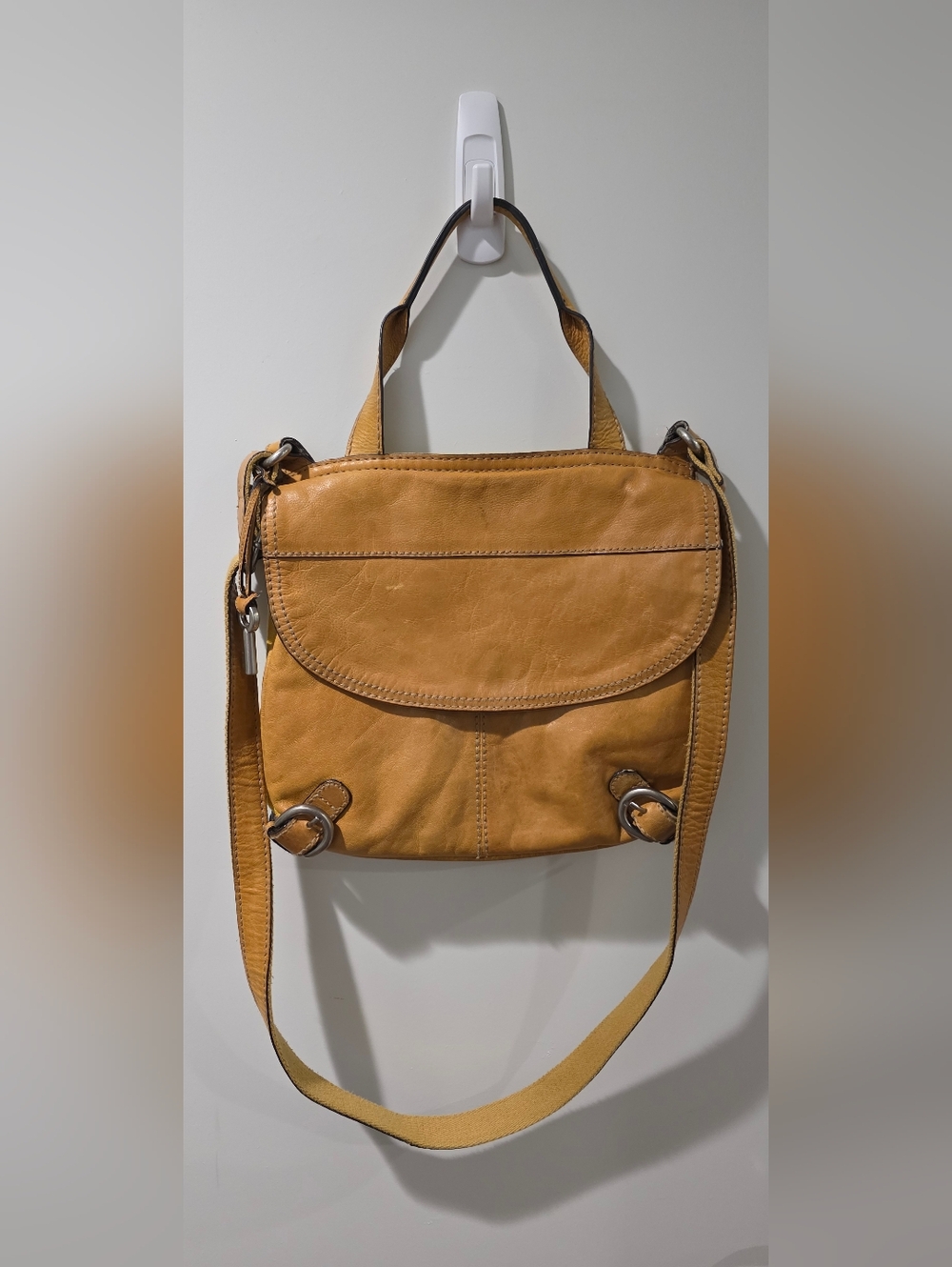 Fossil Lizette Leather Canvas Messenger CrossBody Bag Purse Adjustable Strap
